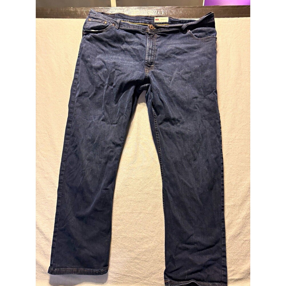Wrangler Mens Straight Fit Blue Stretch Denim Jeans Dark Wash 5-Pocket 42x30